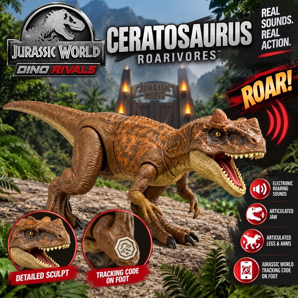 Jurassic World Dino Rivals Ceratosaurus Roarivores Mattel Action Figure Brown